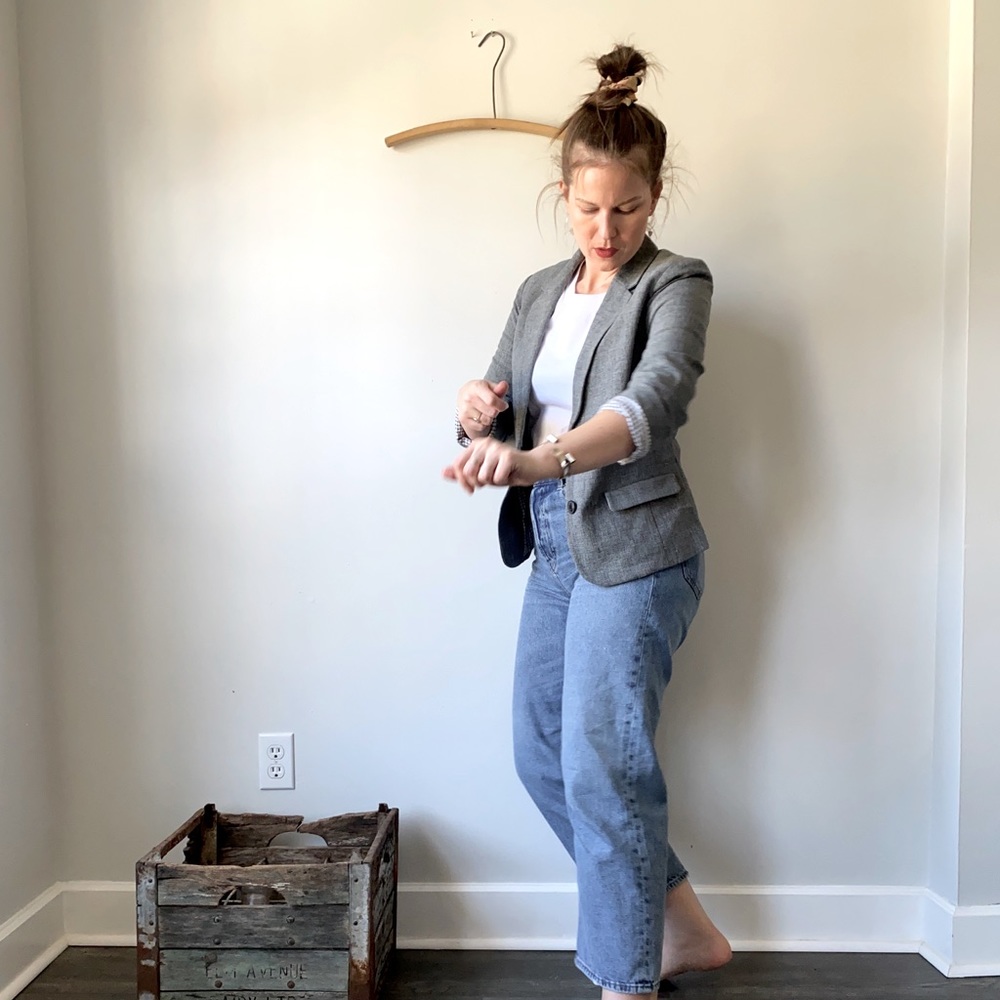 BDG Gray Blazer with plaid interior